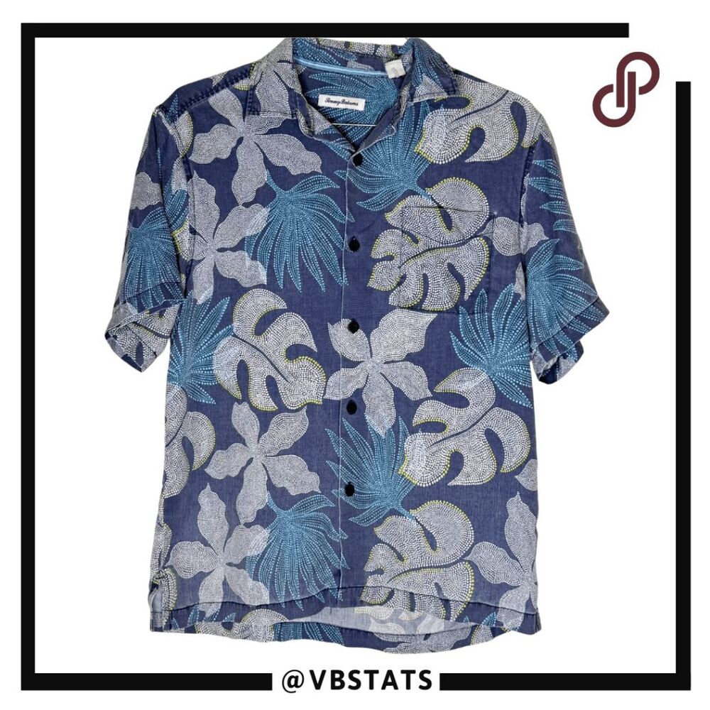Tommy Bahama Men's Pebble Palms IslandZone Camp Shirt Island Navy Size Medium